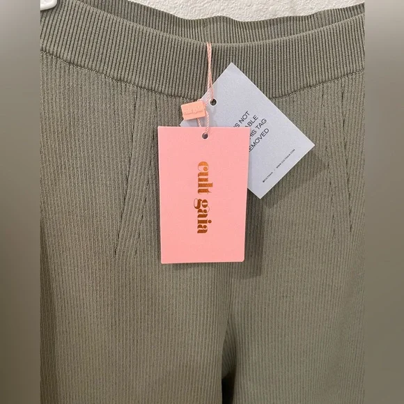 NWT Cult Gaia Linen Torina Sage Green Pants Wide Leg Ribbed
